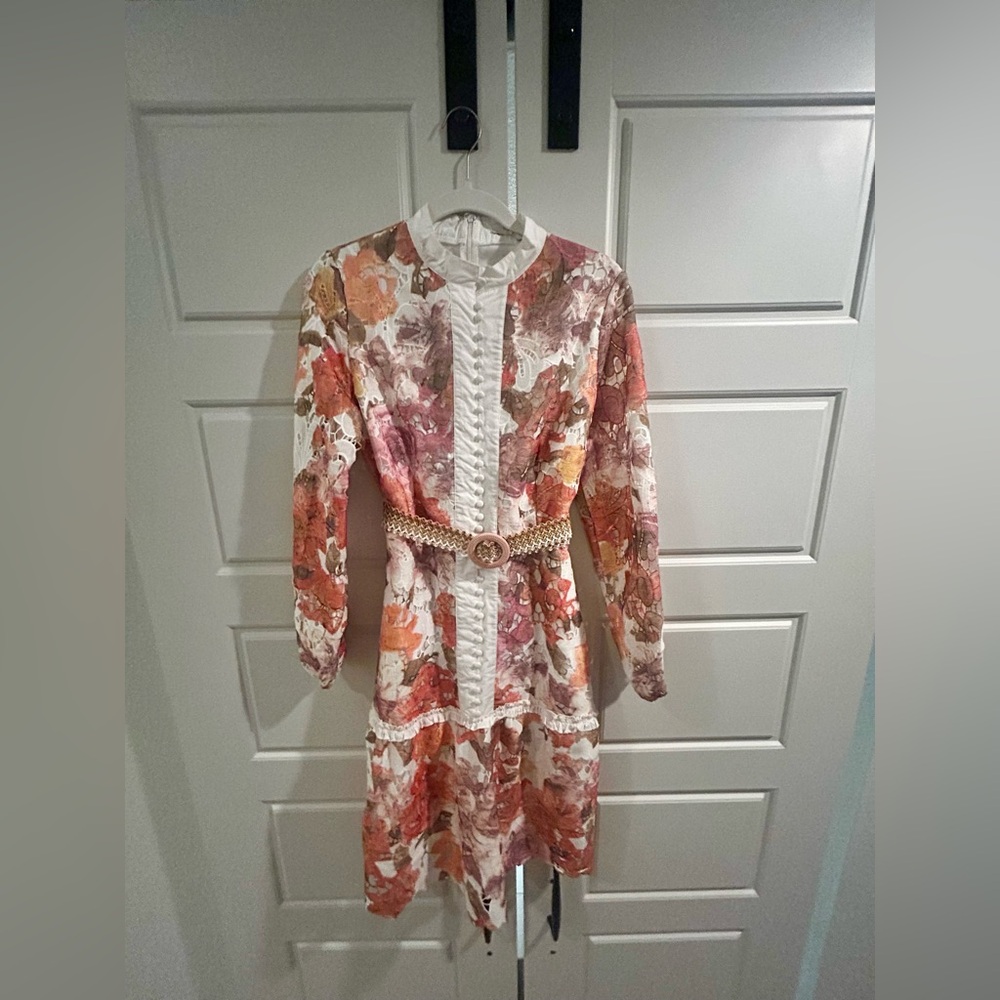 Mulla lace trim belted dress